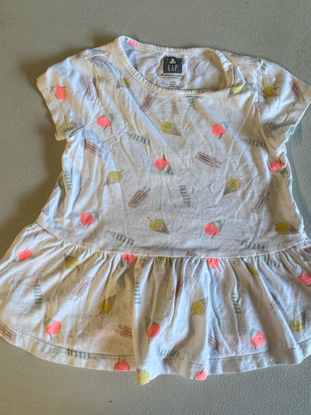 GAP Girls' White Ice Cream Print Short Sleeve Peplum Tee